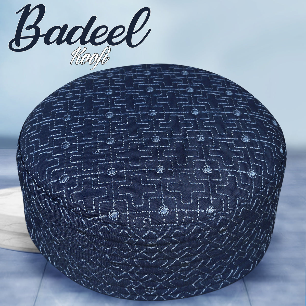 Navy Badeel Kufi Elegant Daily Salah Cap