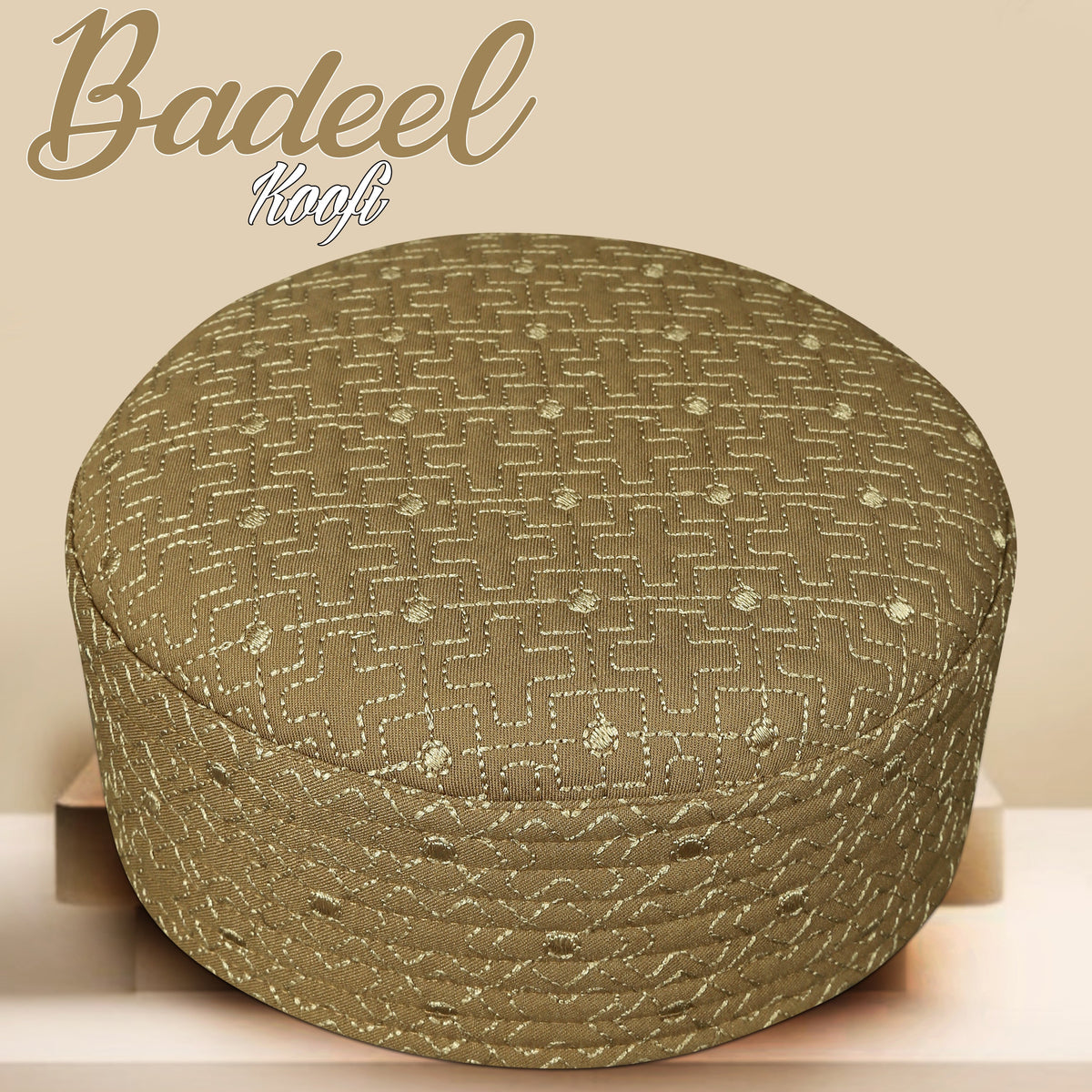 Golden Badeel Kufi Premium Embroidered Prayer Cap