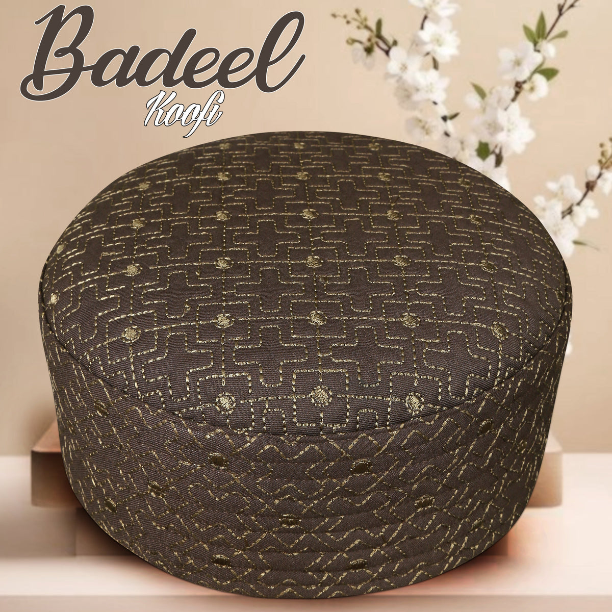 Brown Badeel Kufi Traditional Muslim Prayer Hat