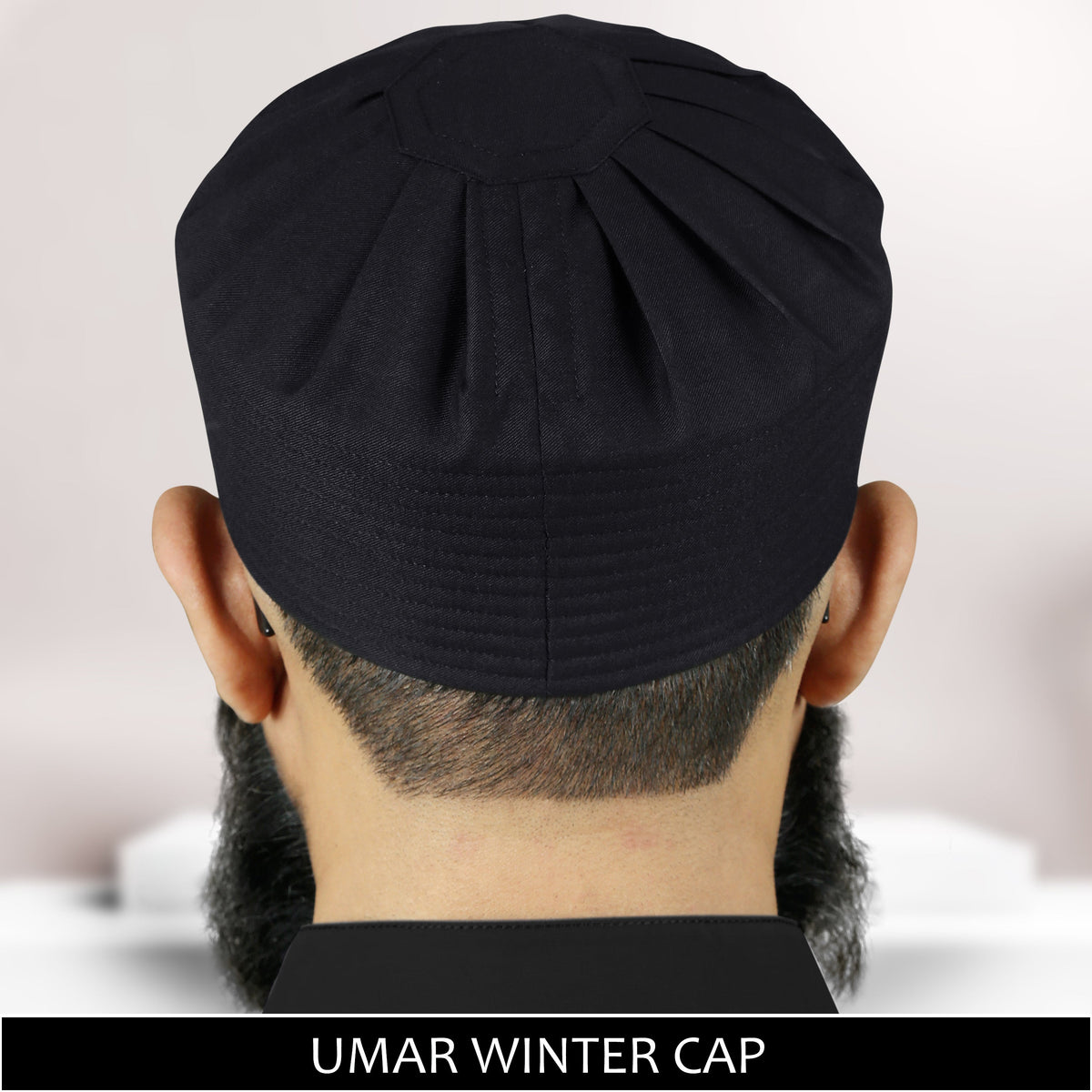 Black Umar Winter Kufi Premium Warm Islamic Prayer Cap