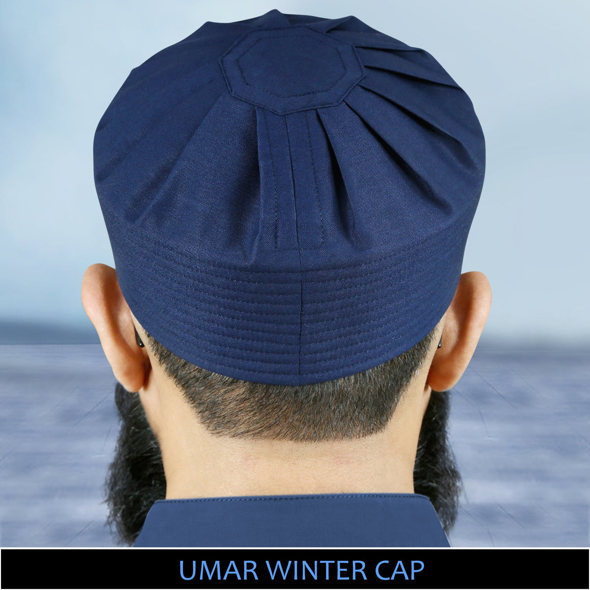 Navy Blue Umar Winter Kufi Elegant Winter Salah Cap