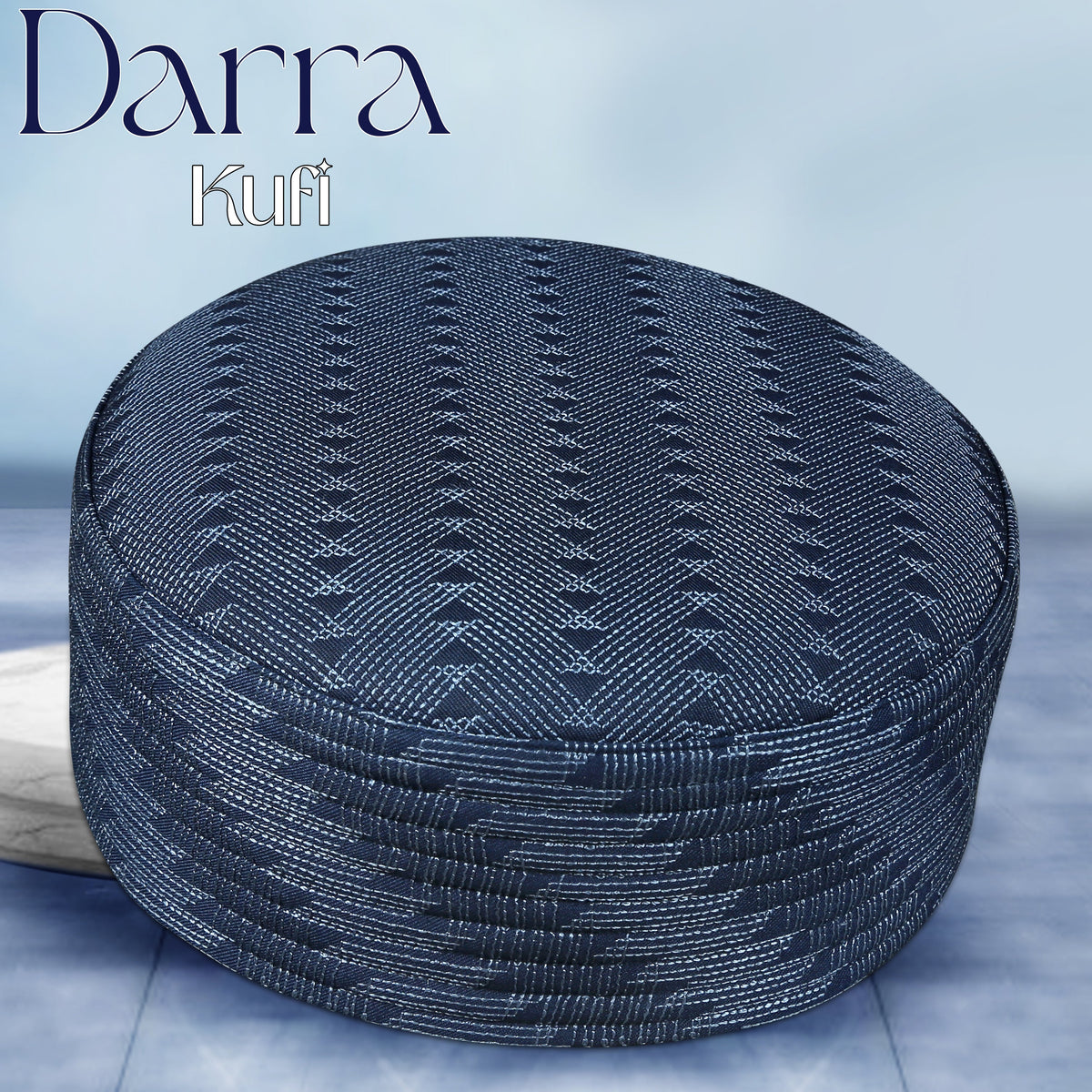 Blue Darra Kufi Elegant Traditional Muslim Prayer Hat