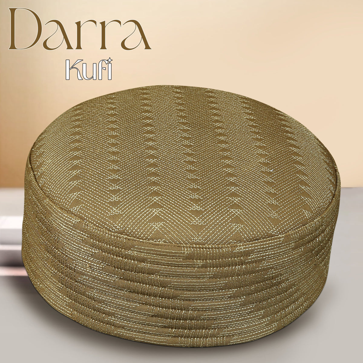 Golden Darra Kufi Luxury Islamic Skull Cap