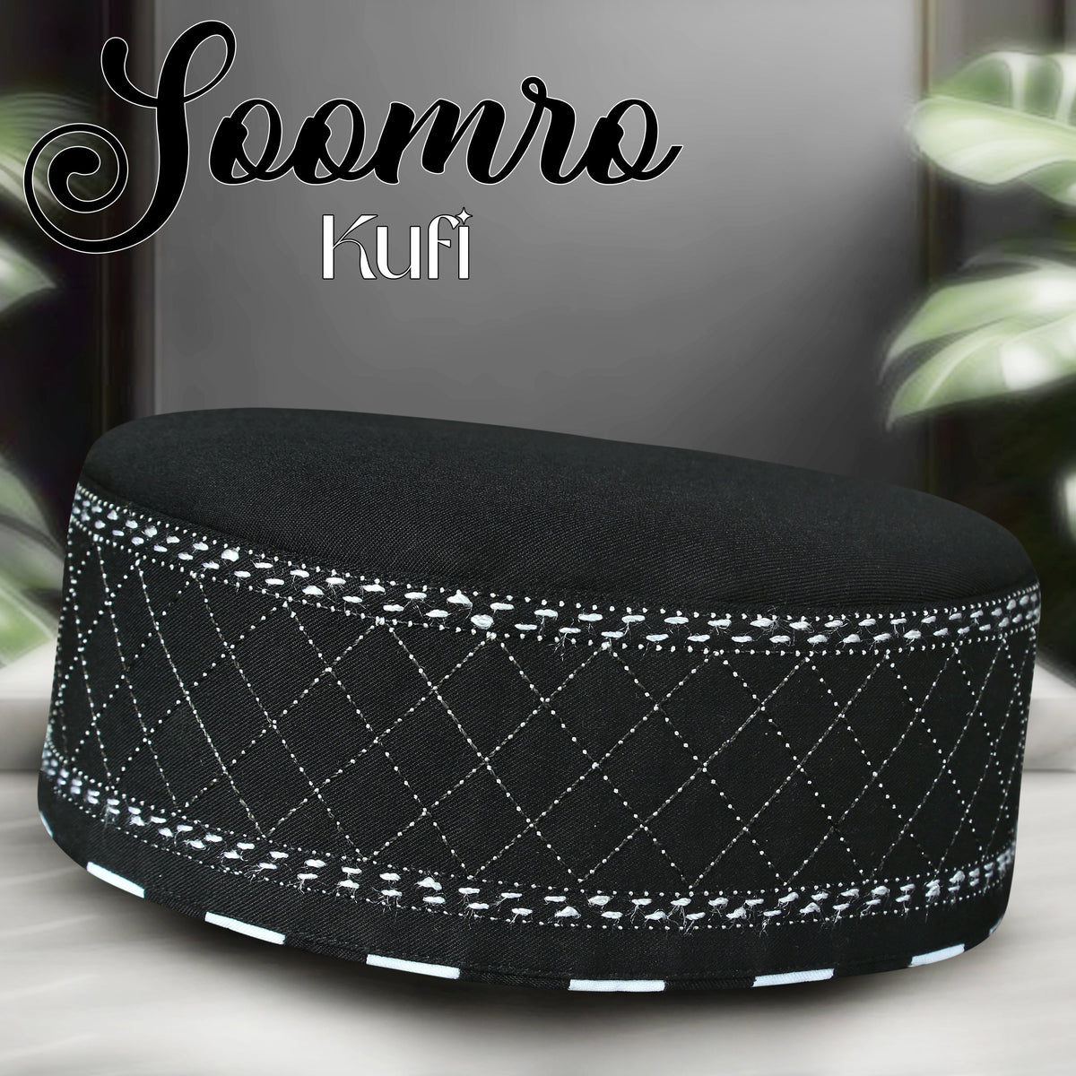 Black Soomroo Kufi Premium Islamic Prayer Cap for Men