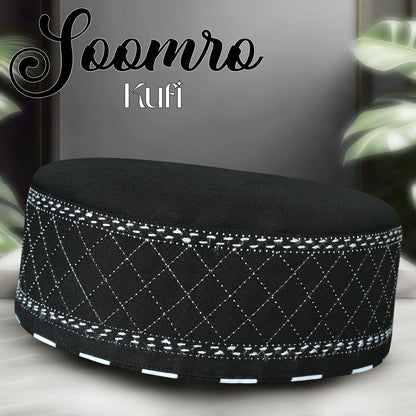 Black Soomroo Kufi Premium Islamic Prayer Cap for Men