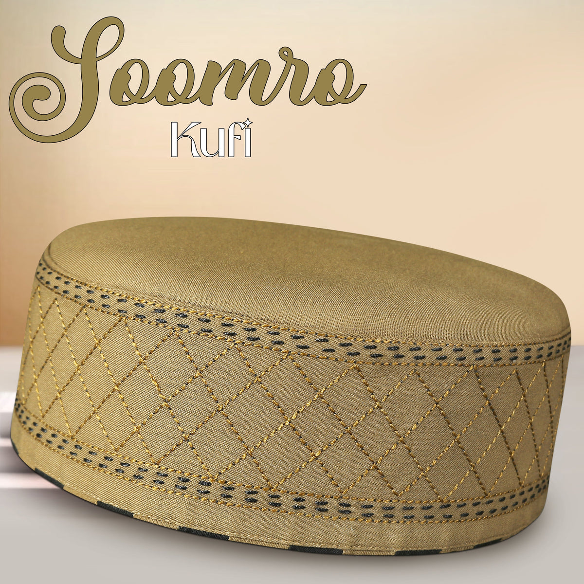 Golden Soomroo Kufi Refined Muslim Salah Cap