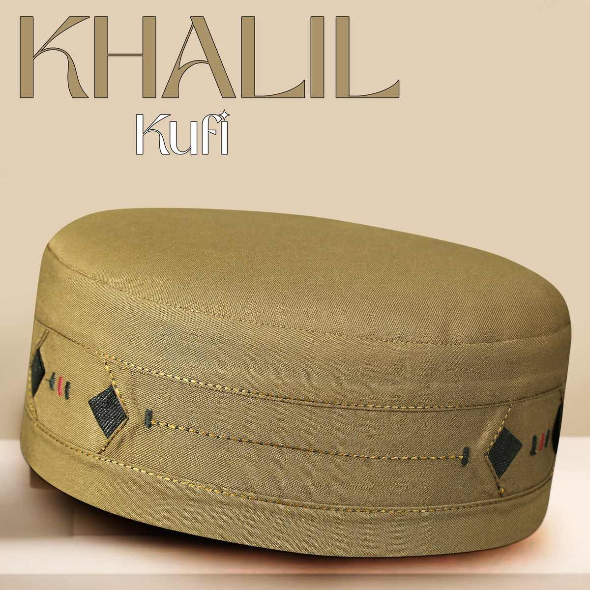 Golden Khalil Kufi Premium Embroidered Prayer Cap