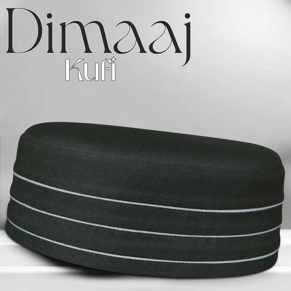 Black Dimaaj Kufi Premium Islamic Prayer Cap for Men