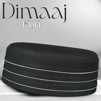 Black Dimaaj Kufi Premium Islamic Prayer Cap for Men