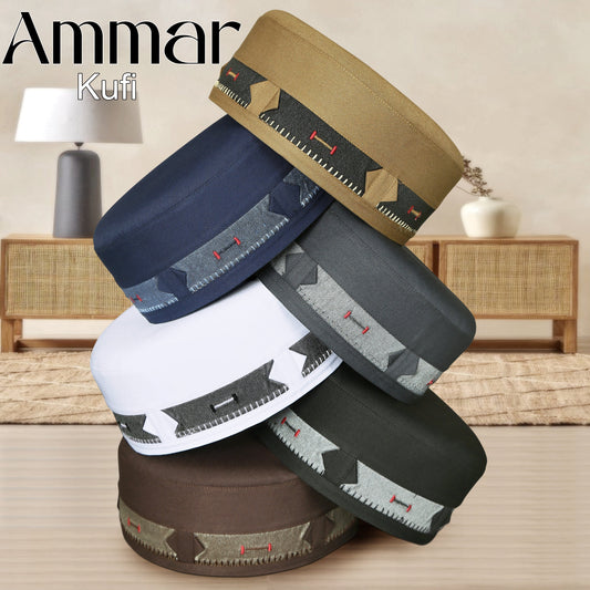 Ammar Kufi Premium Islamic Prayer Cap for Men