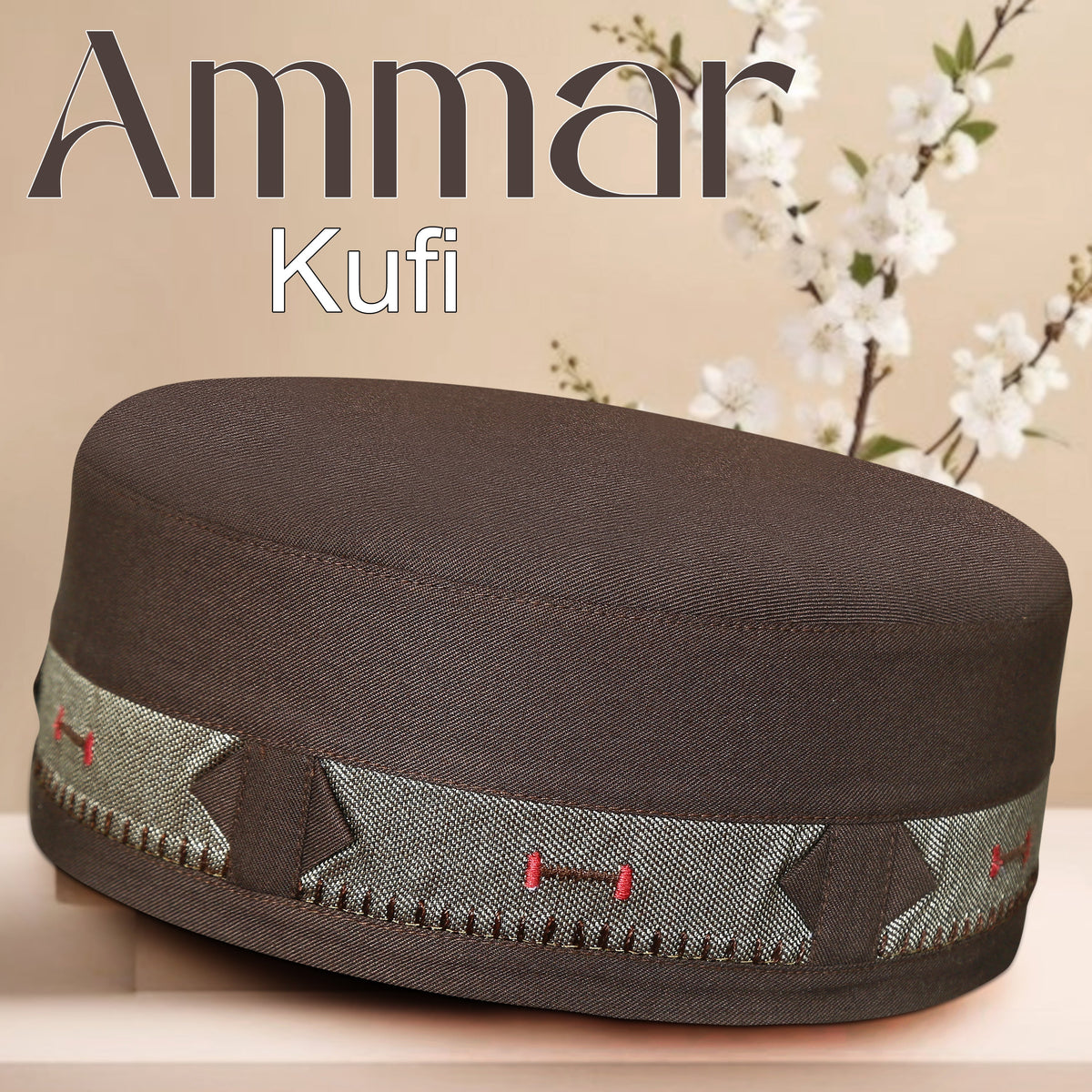 Brown Ammar Kufi Traditional Daily Prayer Cap