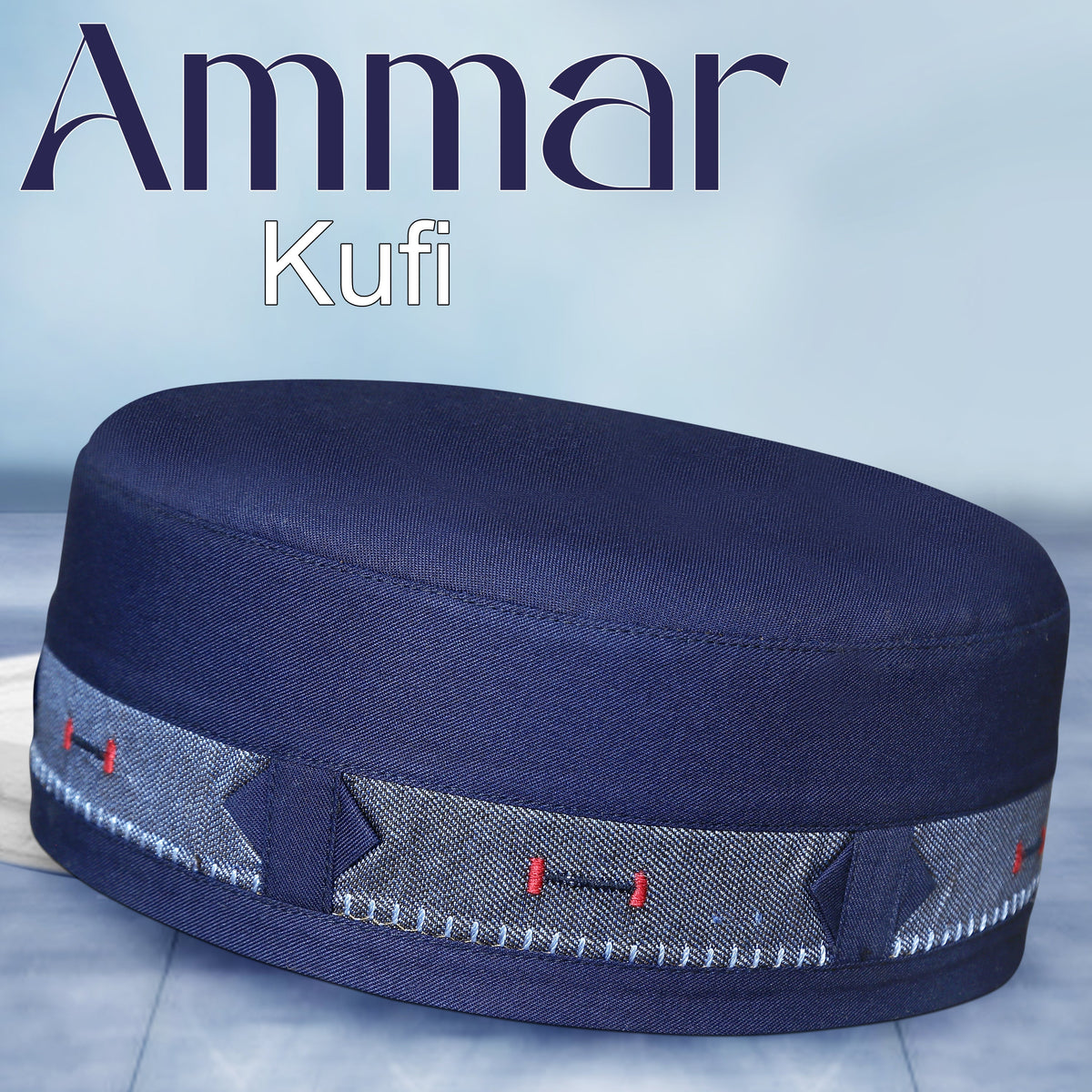 Navy Blue Ammar Kufi Elegant Muslim Prayer Hat