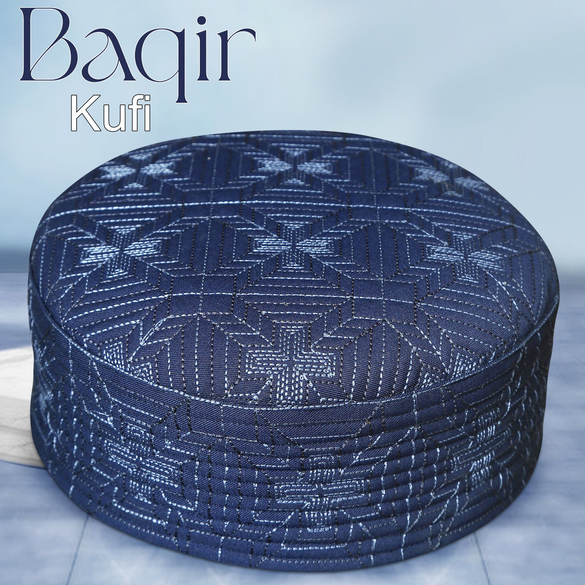 Navy Baqir Hard Kufi Traditional Embroidered Kufi Hat