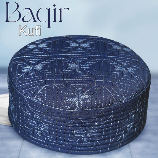 Navy Baqir Hard Kufi Traditional Embroidered Kufi Hat