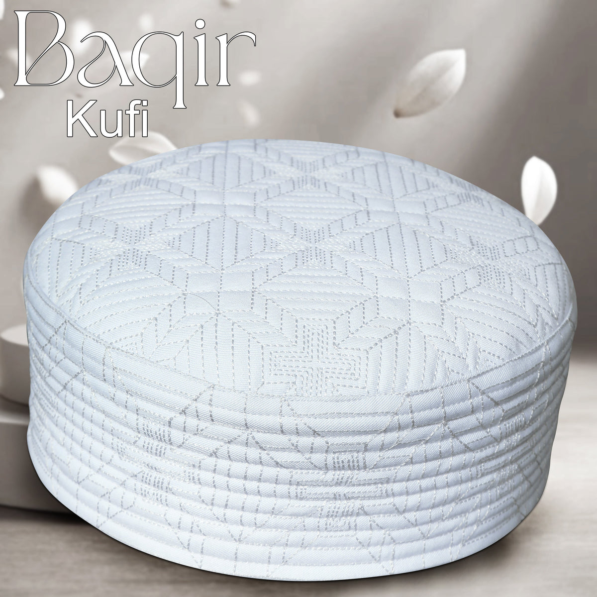 White Baqir Hard Kufi Elegant Islamic Skull Cap