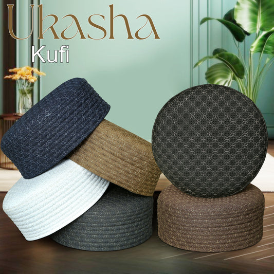 Ukasha Hard Kufi Premium Embroidered Islamic Prayer Cap