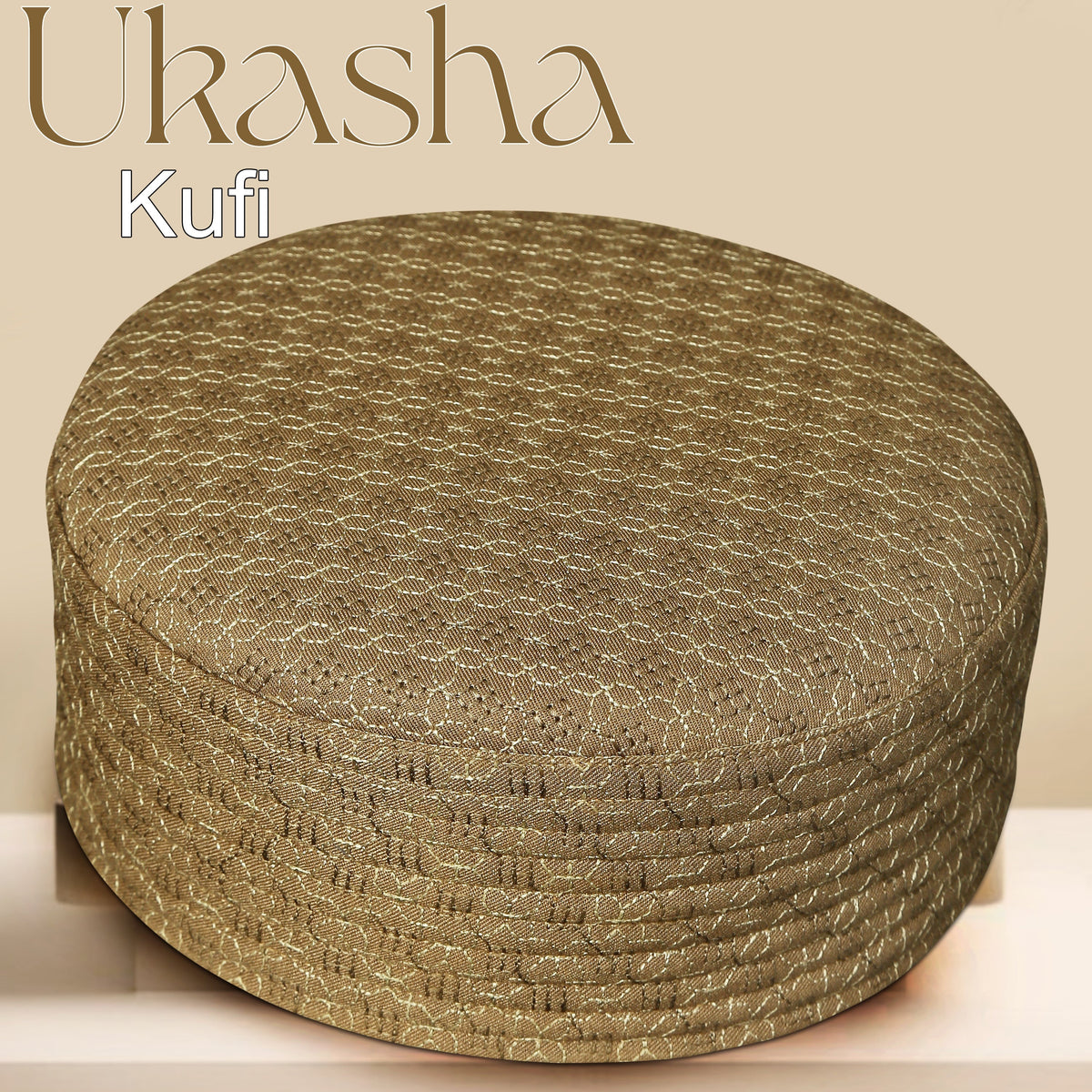 Gold Ukasha Hard Kufi Premium Embroidered Islamic Prayer Cap