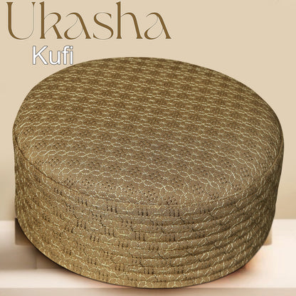 Gold Ukasha Hard Kufi Premium Embroidered Islamic Prayer Cap