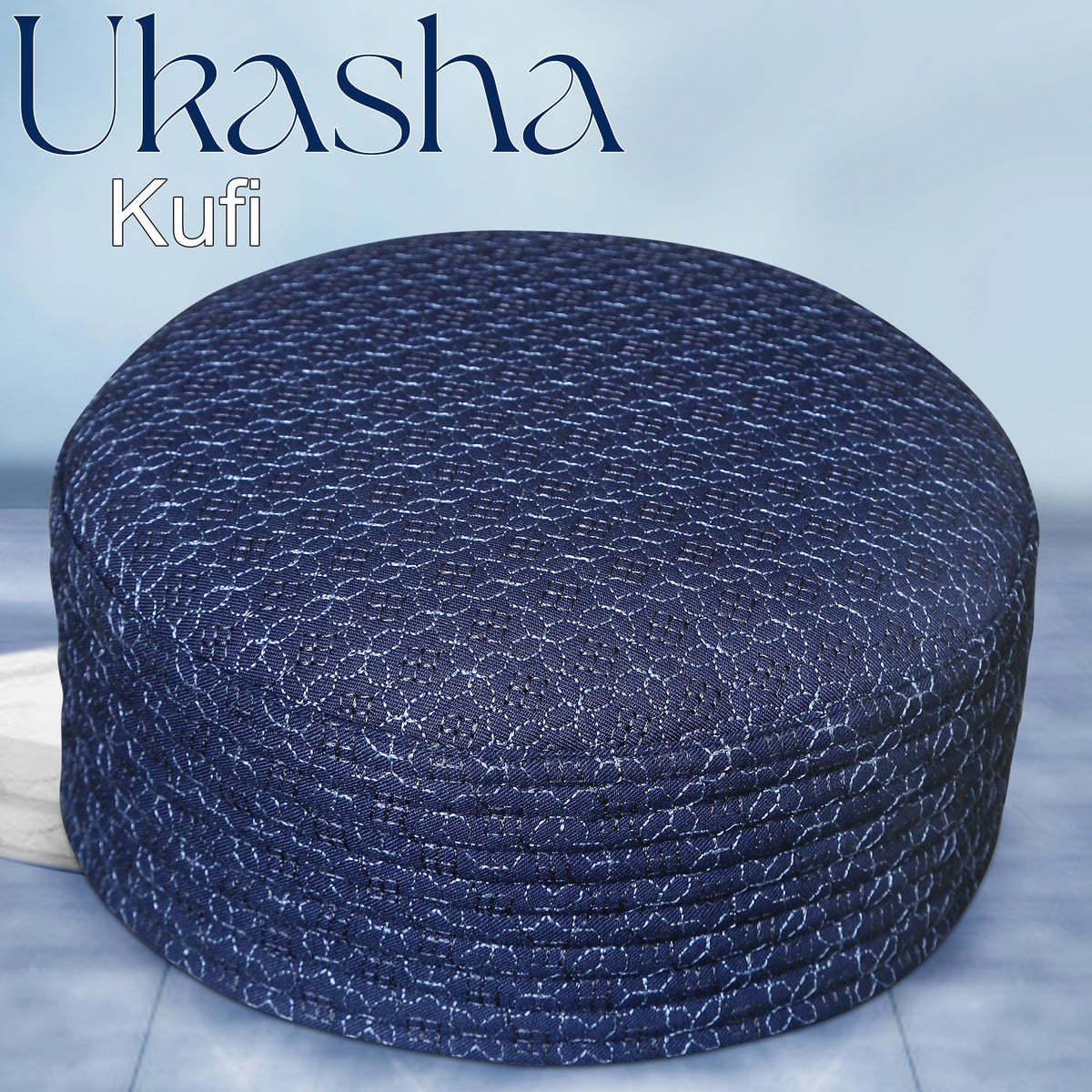 Blue Ukasha Hard Kufi Elegant Geometric Prayer Hat