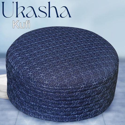 Blue Ukasha Hard Kufi Elegant Geometric Prayer Hat
