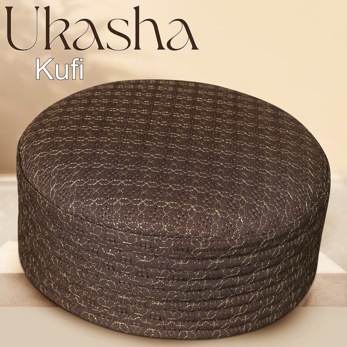 Brown Ukasha Hard Kufi Traditional Muslim Namaz Topi