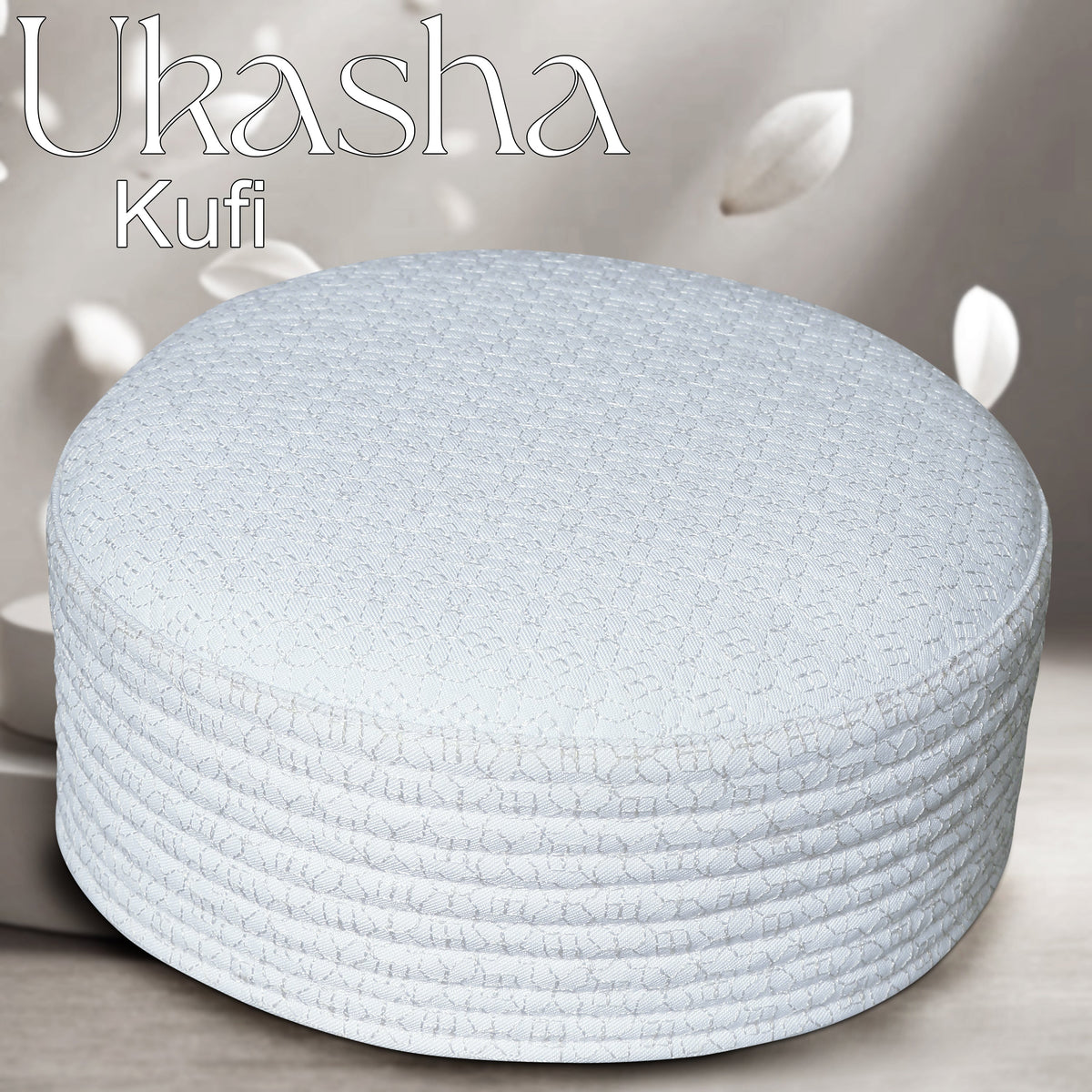 White Ukasha Hard Kufi Classic Islamic Skull Cap