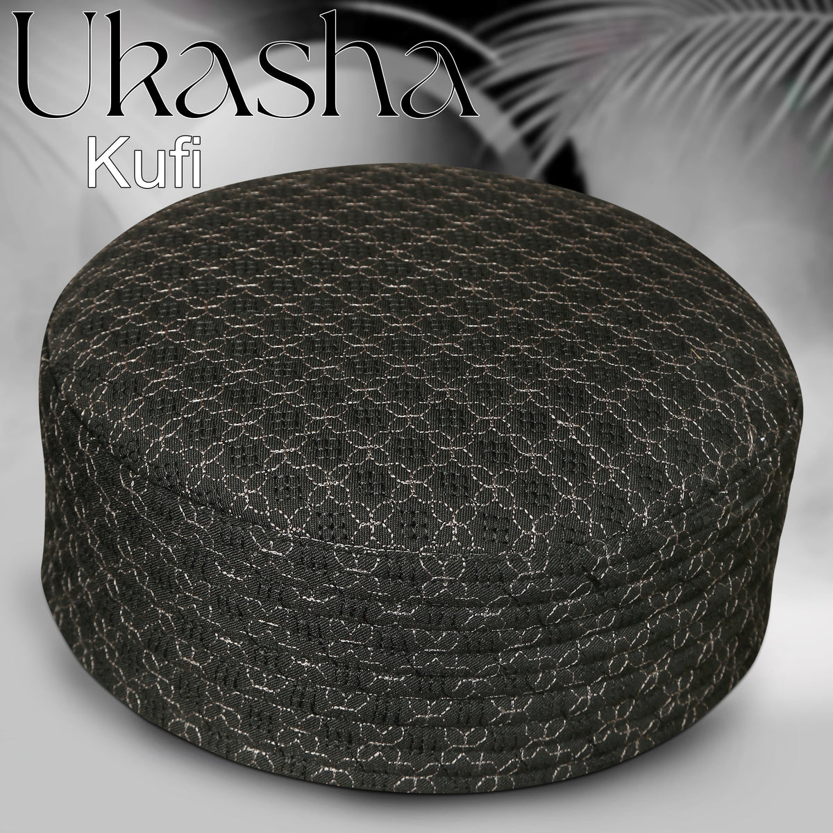 Black Ukasha Hard Kufi Luxury Embroidered Kufi for Men