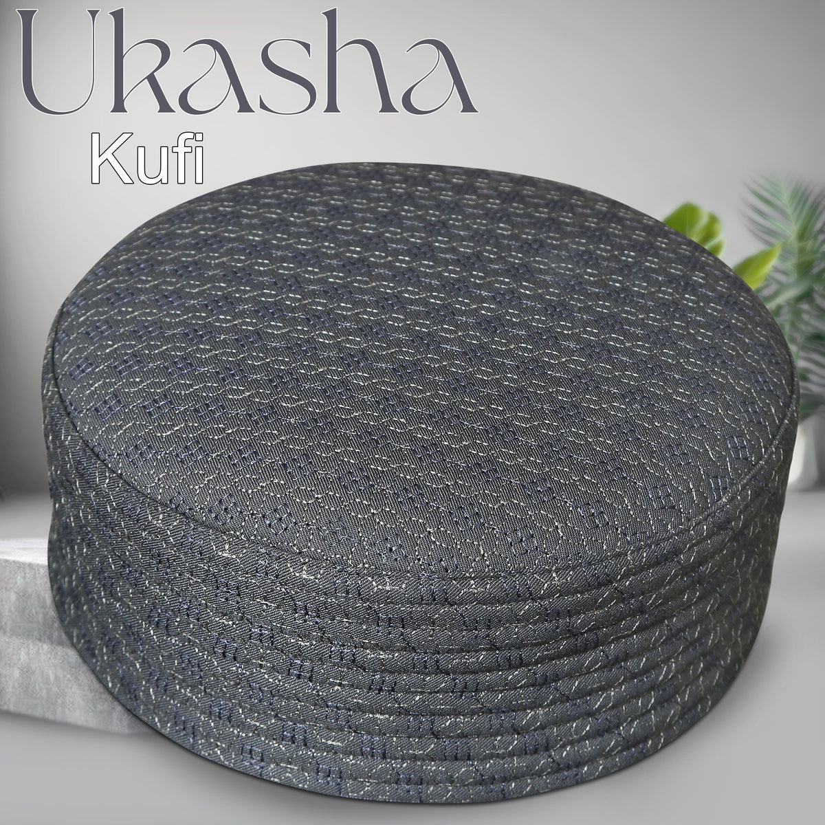 Grey Ukasha Hard Kufi Refined Structured Prayer Cap