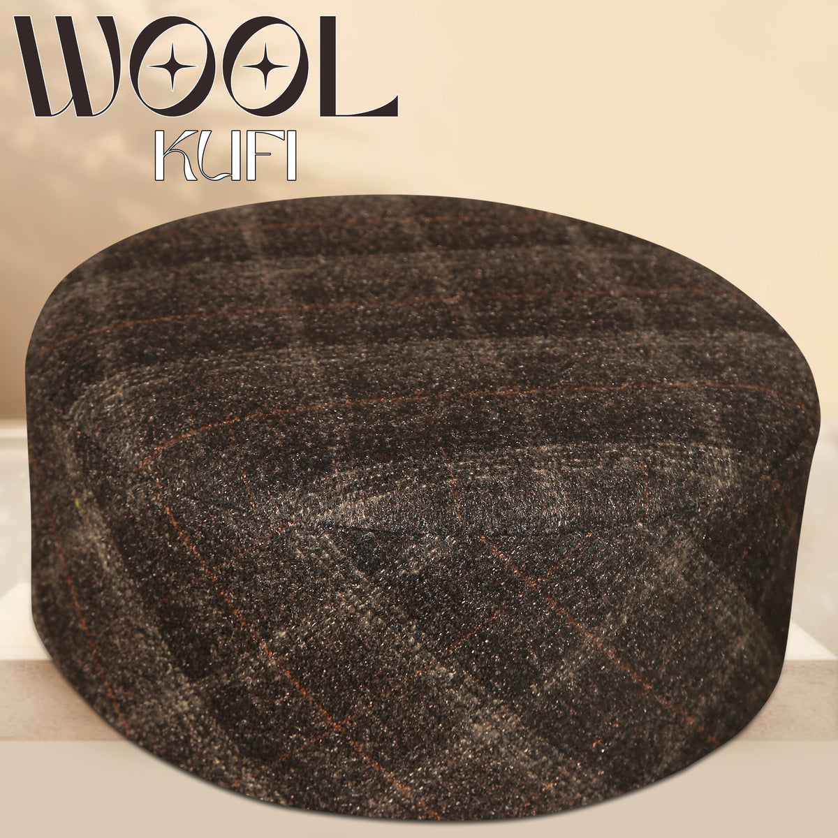 Brown New Wool Kufi Traditional Check Design Kufi Hat