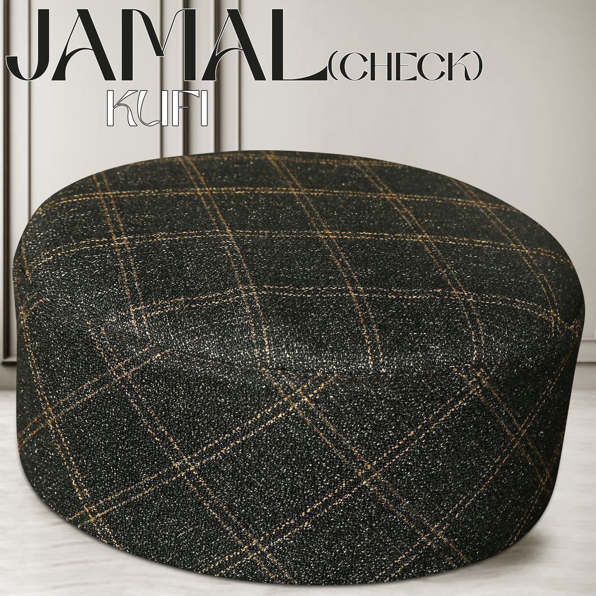 Black Jamal Check Kufi Modern Islamic Namaz Topi