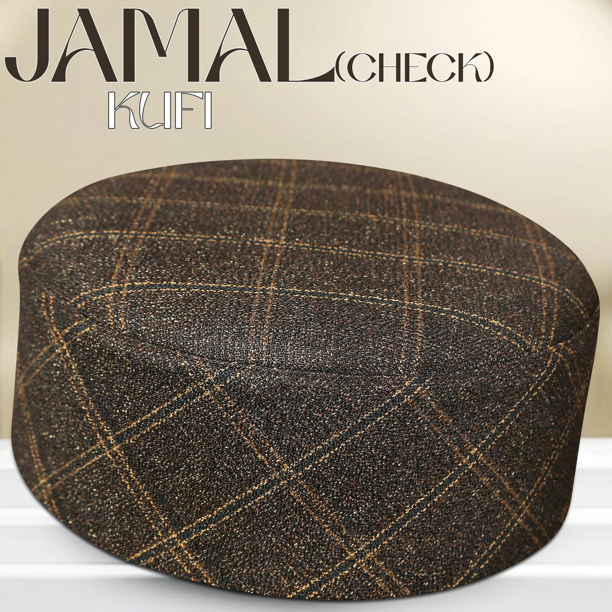 Brown Jamal Check Kufi Premium Muslim Prayer Hat