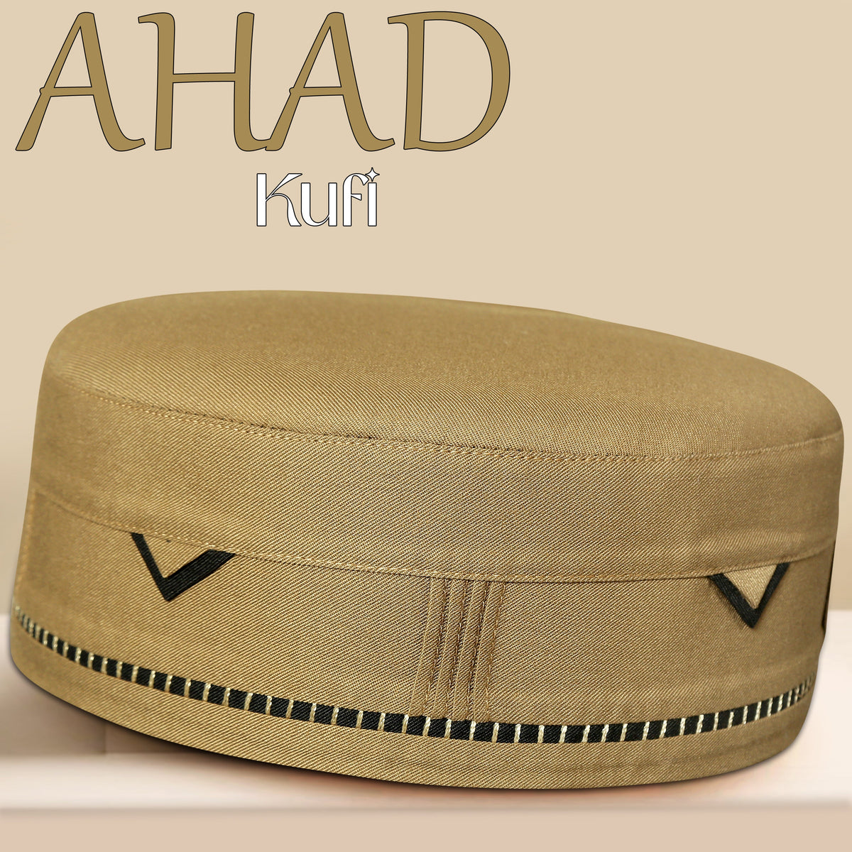 Golden Ahad Kufi Embroidered Islamic Prayer Hat