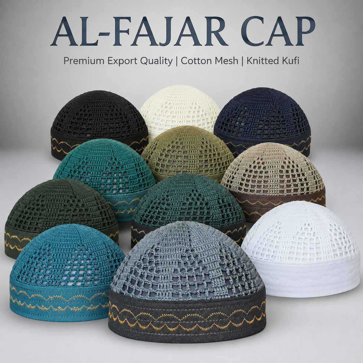 Al-Fajar Premium Knitted Kufi – Poly-Cotton Mesh Islamic Prayer Hat