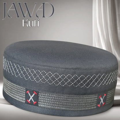 Gray Jawad Kufi Prayer Cap – Handmade Embroidered Koofi Muslim Namaz Topi