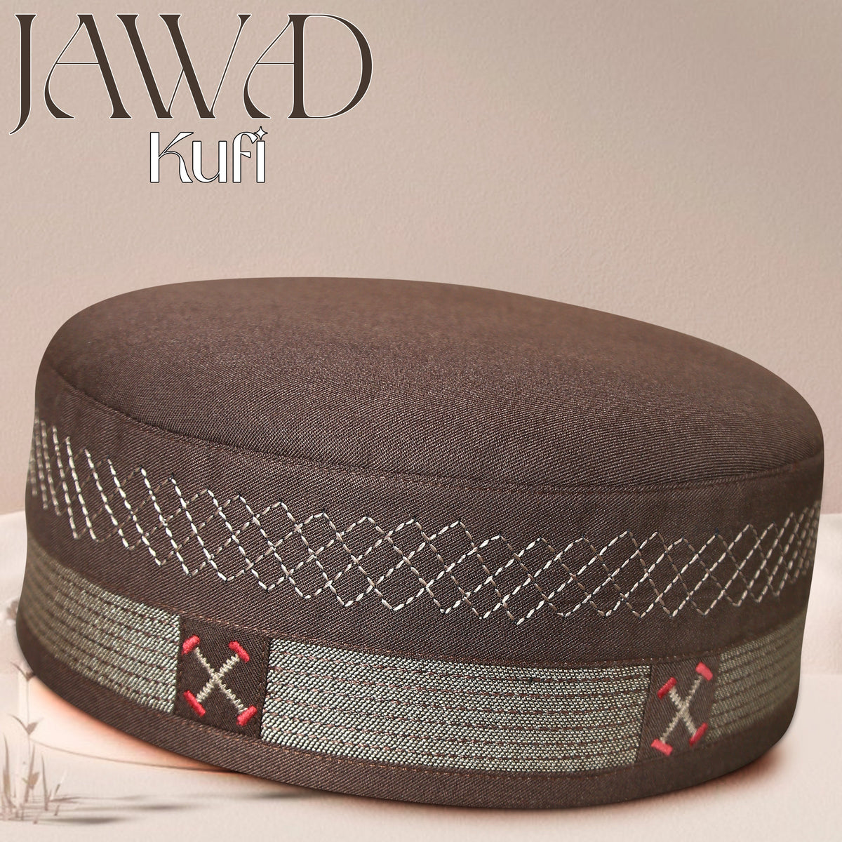 Jawad Brown Kufi Prayer Cap for Men Premium Polyester Fabric