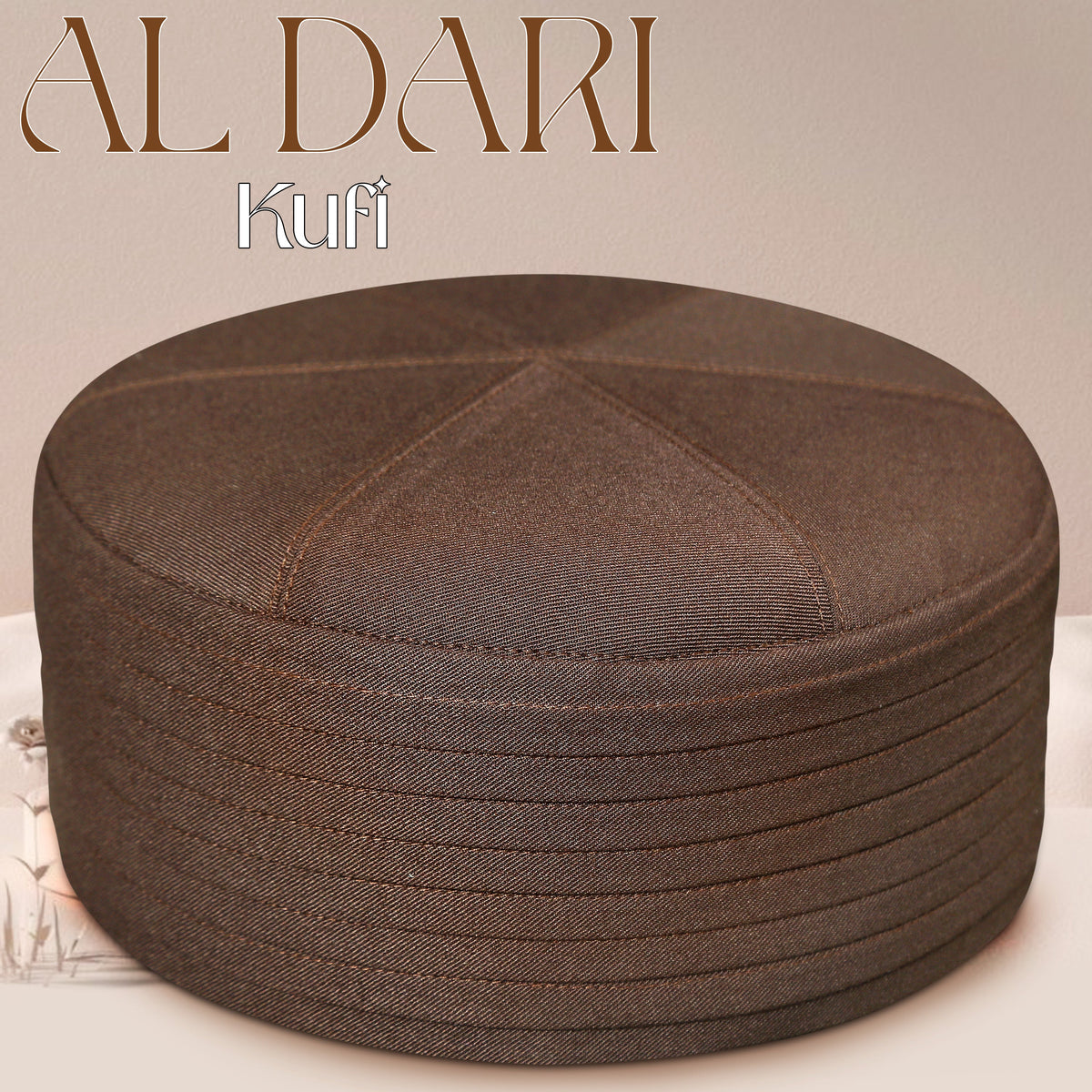 Brown Al Dari Kufi with Traditional Embroidered Pattern