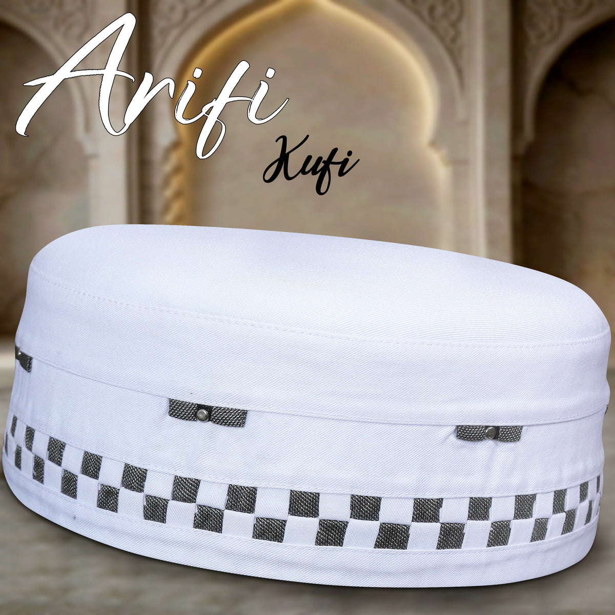 Arifi Patterned Kufi – Soft Polyester Cotton Islamic Prayer Cap for Men