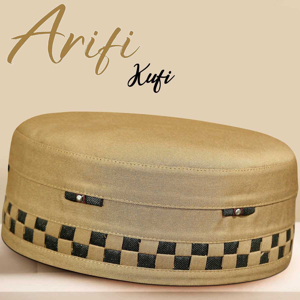 Arifi Patterned Kufi – Soft Polyester Cotton Islamic Prayer Cap for Men