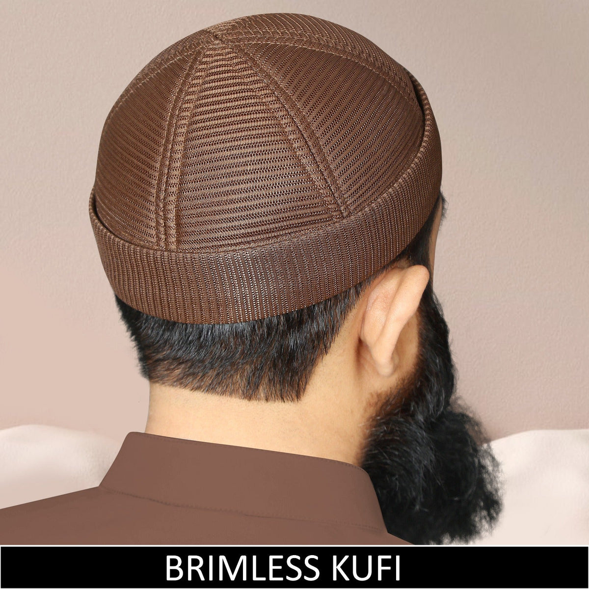 Premium brown brimless mesh kufi cap for men, breathable Islamic prayer skull cap for everyday wear