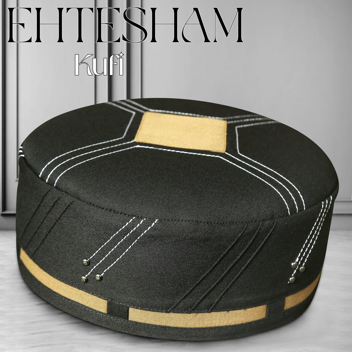 Black Ehtesham Kufi Classic Embroidered Kufi Hat