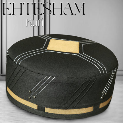Black Ehtesham Kufi Classic Embroidered Kufi Hat
