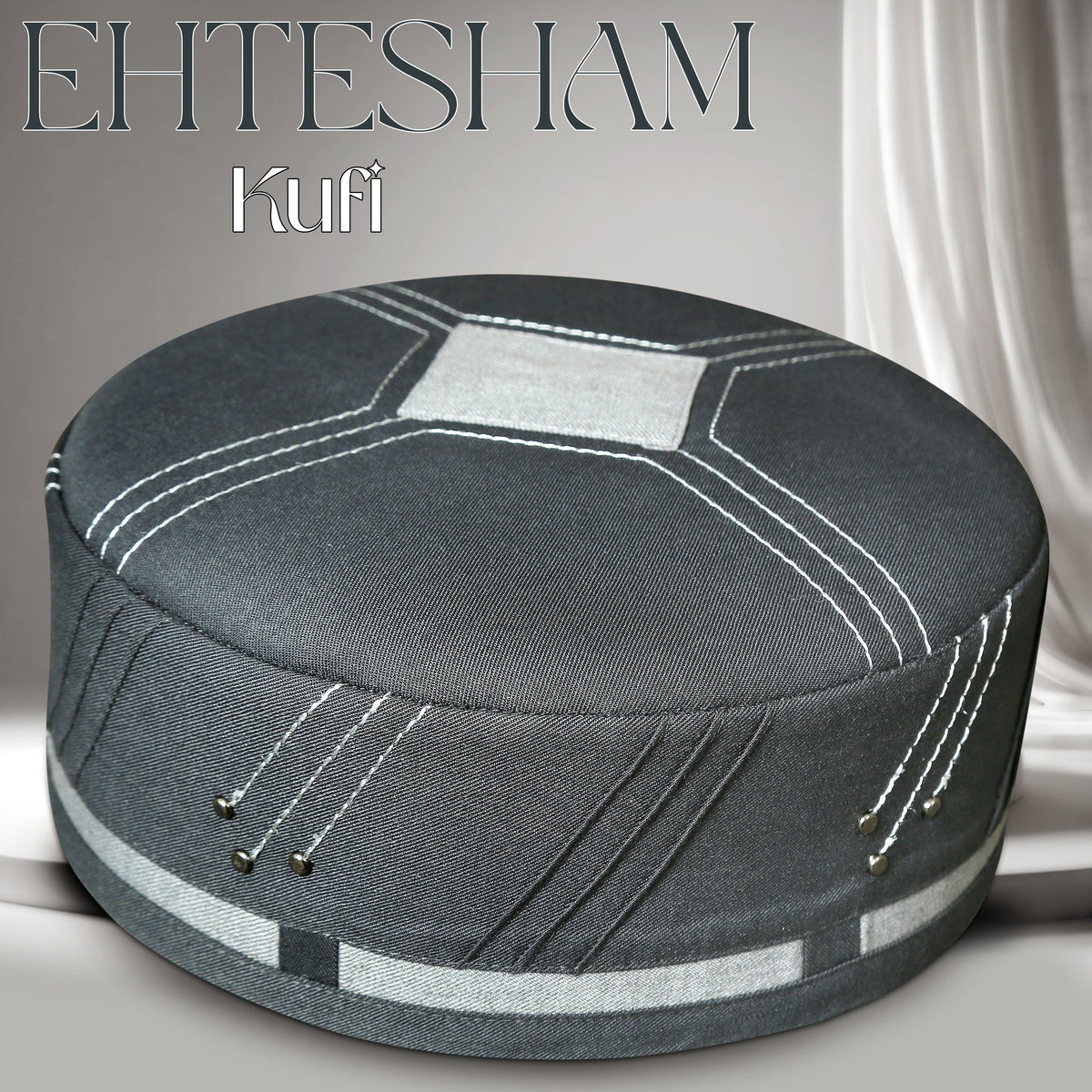 Gray Ehtesham Kufi Traditional Embroidered Namaz Topi