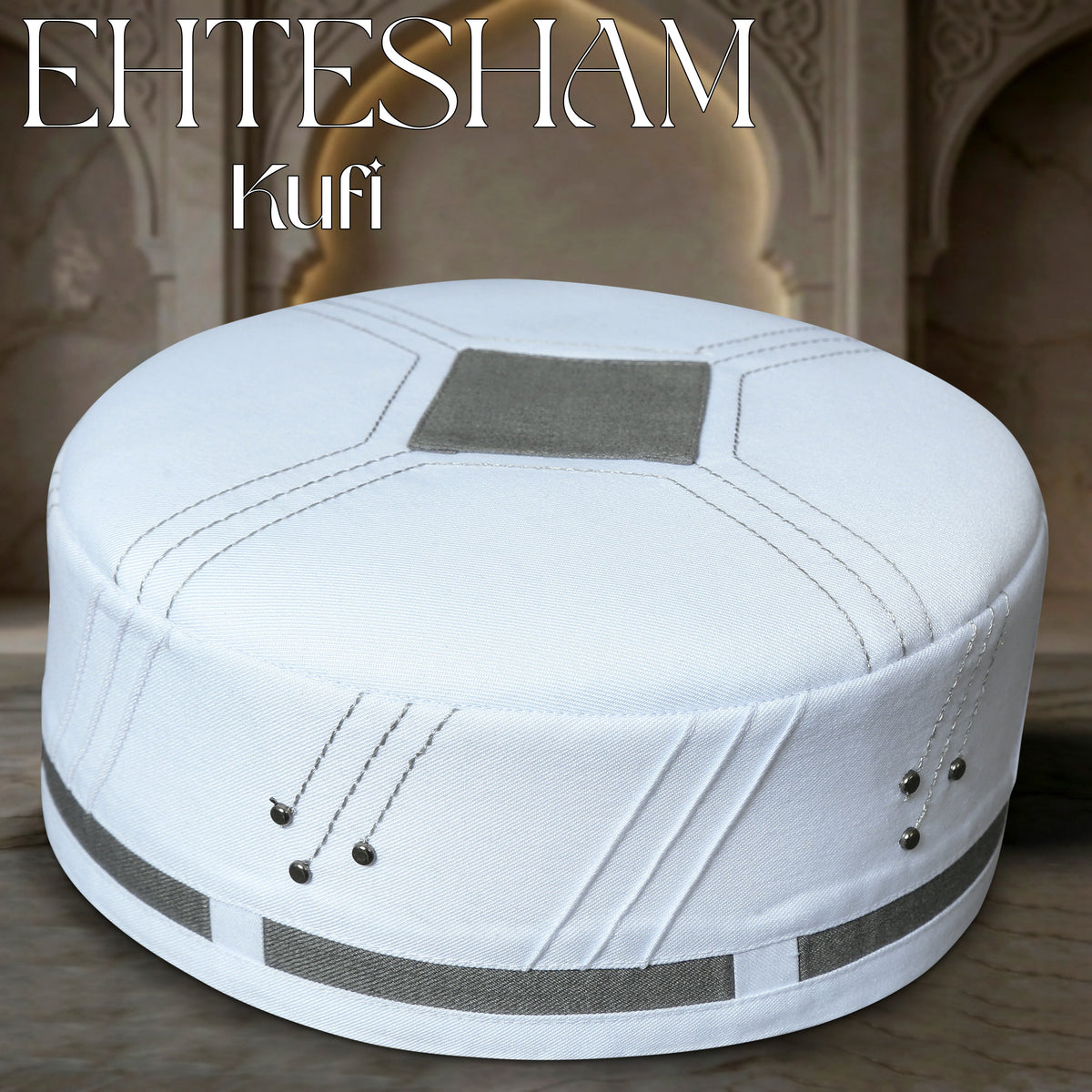White Ehtesham Kufi Elegant Muslim Prayer Cap