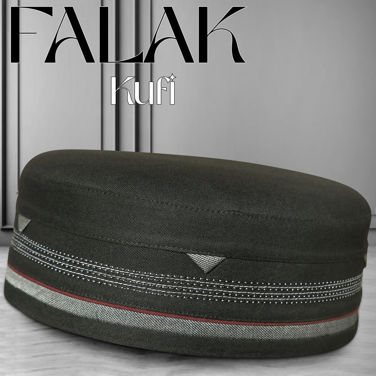 Brown Falak Kufi with Elegant Embroidered Pattern