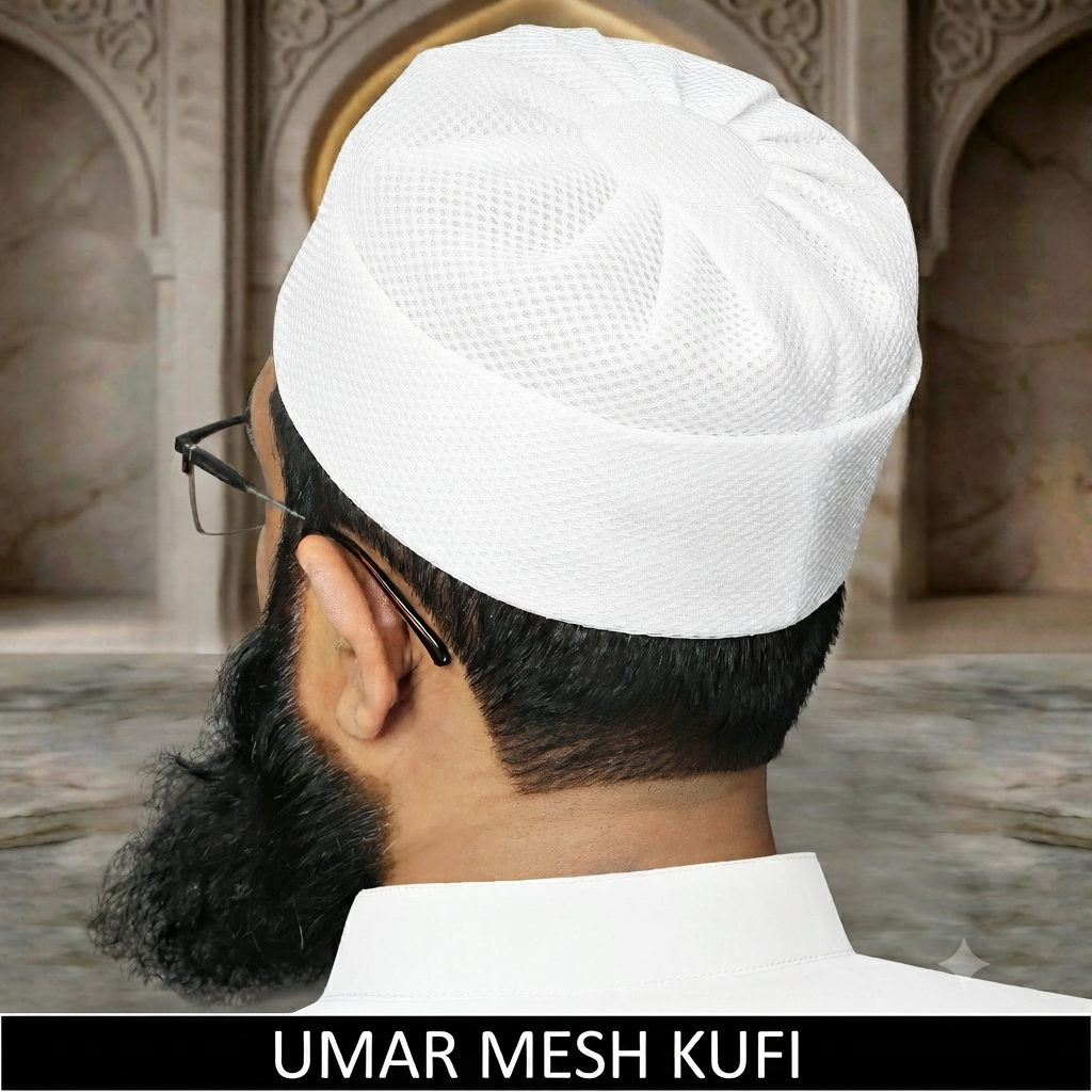 Umar Mesh Kufi Cap – Premium Breathable Mesh Islamic Prayer Cap for Men