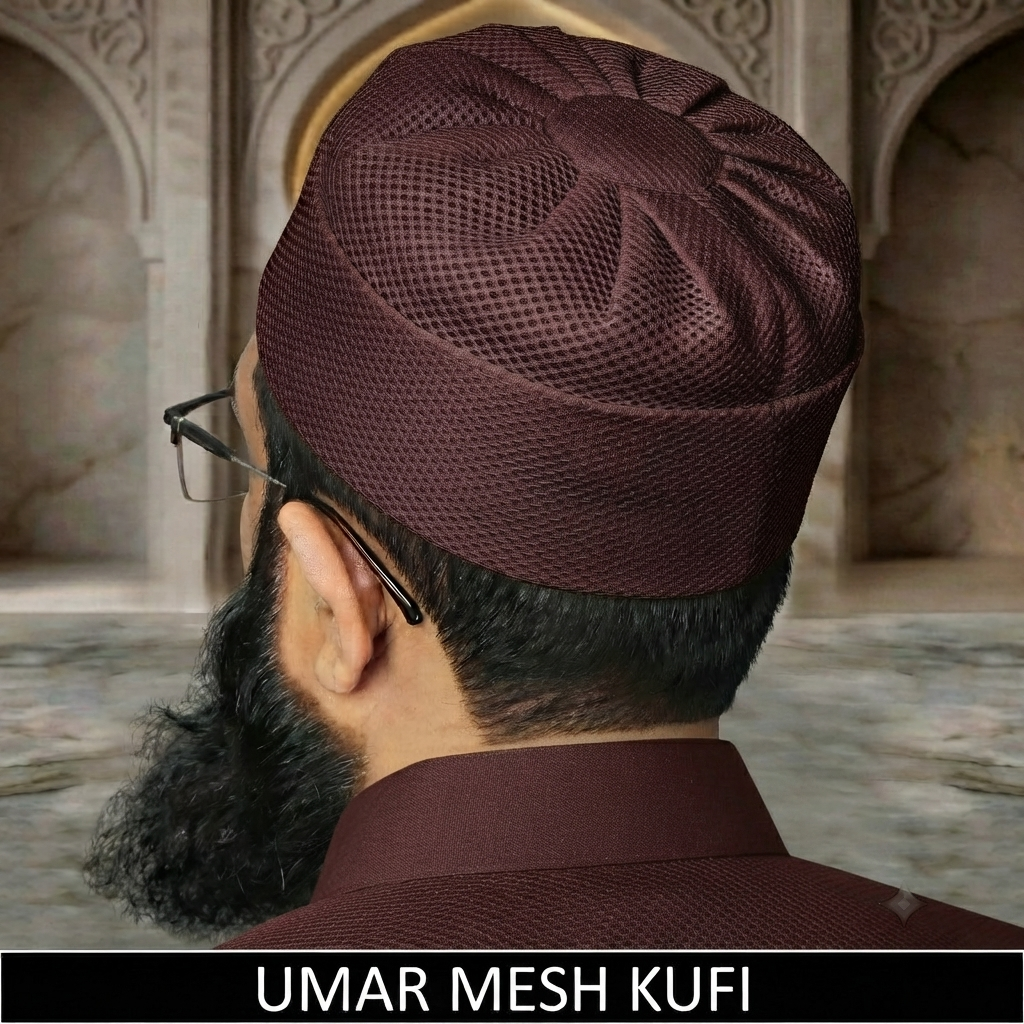 Umar Mesh Kufi Cap – Premium Breathable Mesh Islamic Prayer Cap for Men