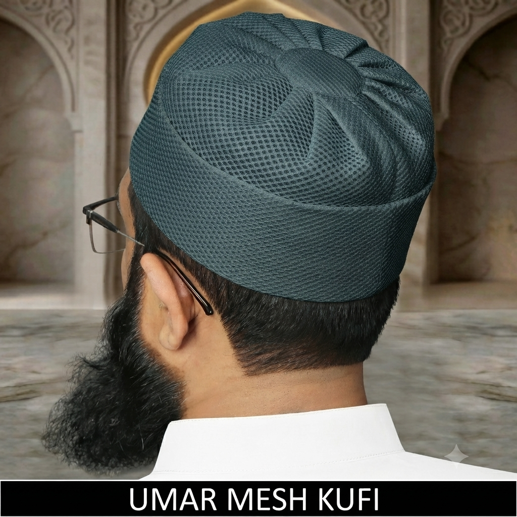 Umar Mesh Kufi Cap – Premium Breathable Mesh Islamic Prayer Cap for Men