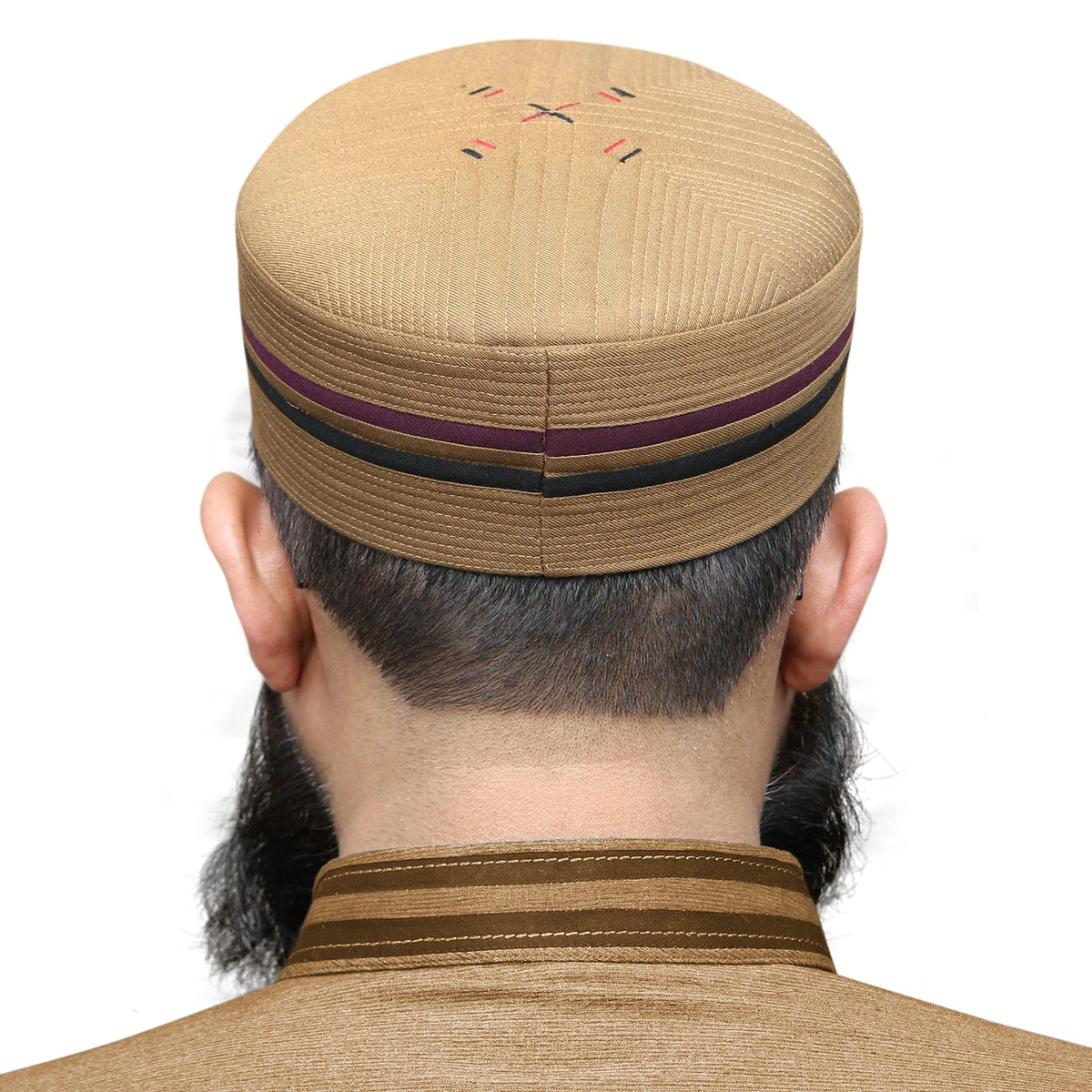 Golden Kamal Kufi Embroidered Prayer Cap for Men