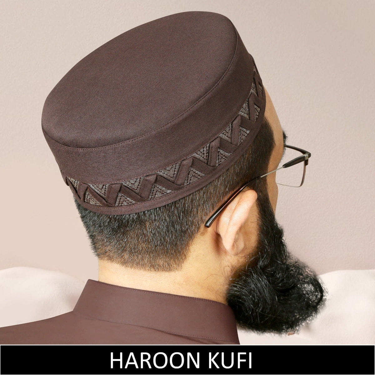 Brown Haroon Kufi for Men in Premium Cotton Fabric Comfortable Islamic Prayer Cap