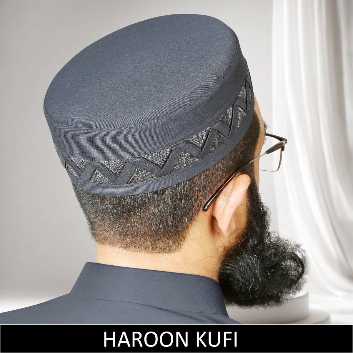 Grey Haroon Kufi for Men in Premium Cotton Fabric  Modern Islamic Prayer Cap